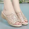 5cm Big Size 35-43 Comfortable Mesh Rhinestone Platform Wedges Slippers Leather Shoes 2025 Med Heels Slides for Office Mom Party