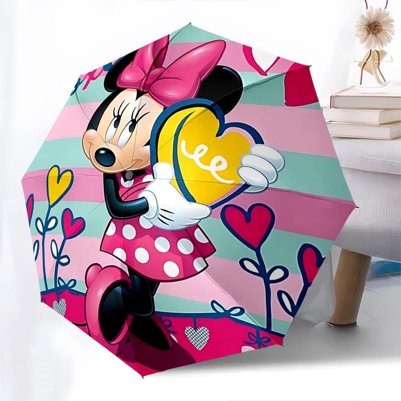 Minnie Mouse, Hearts Themed Automatic Opening and Closing Umbrella, Brightly Colored 8-rib Portable Umbrella, Suitable for Men and Women, A Perfect Gi