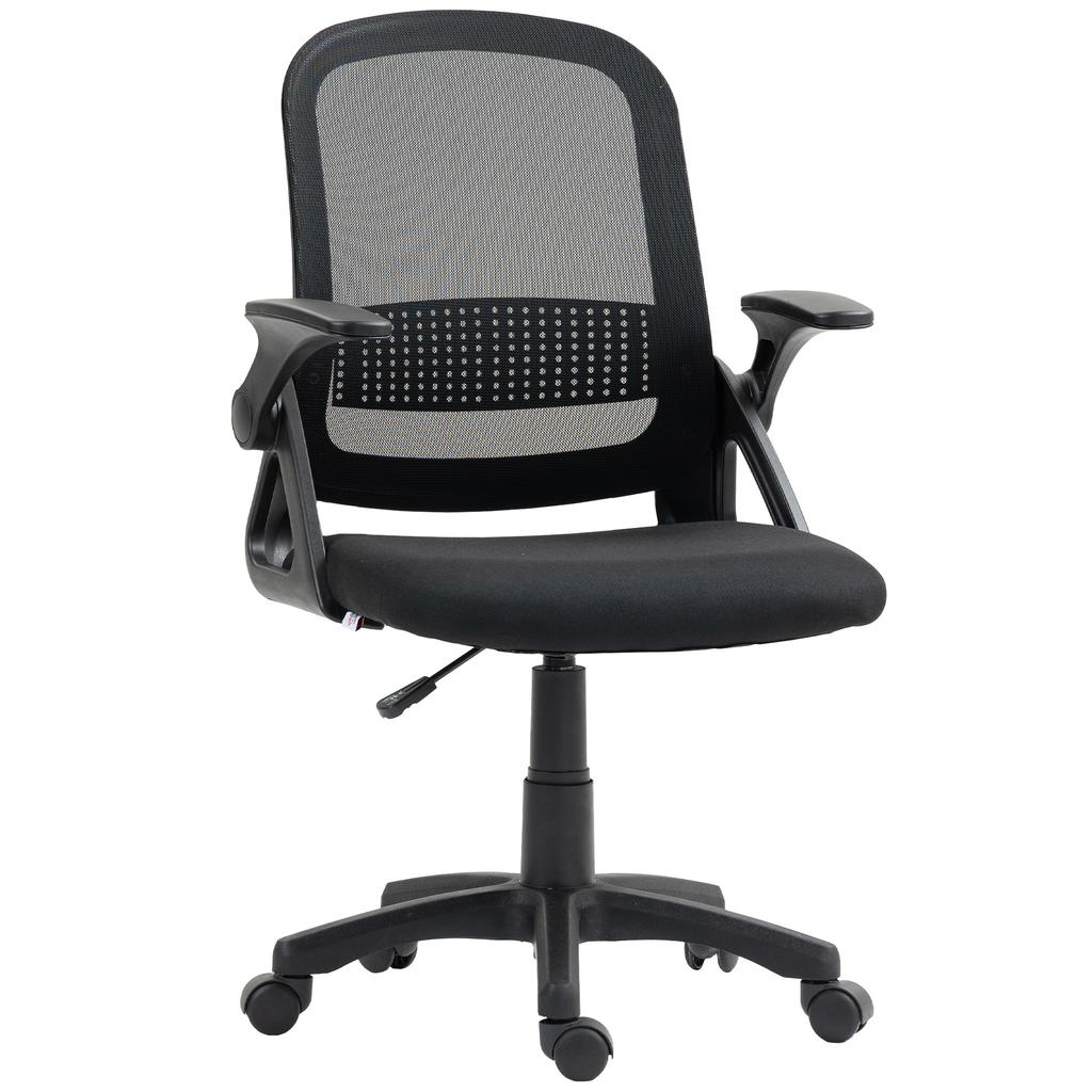 Breathable Mesh Office Chair, Ergonomic Swivel Chair with Folding Armrests and Lumbar Support, Black