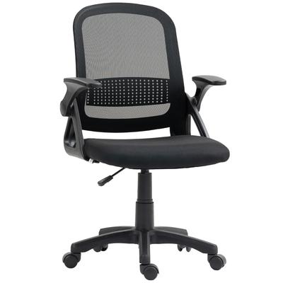 Breathable Mesh Office Chair, Ergonomic Swivel Chair with Folding Armrests and Lumbar Support, Black