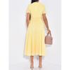 Slimming Knitted Dress Hollow Out Short Sleeve Lace Trim Waist Cinched Long Fashionable Sweater Dress