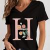 Cartoon Alphabet Flower Graphic Tee Womens Clothing Pink Flower Alphabet Gift Tshirt FeUnisex Vintage 26 Initials Flower Tshirt