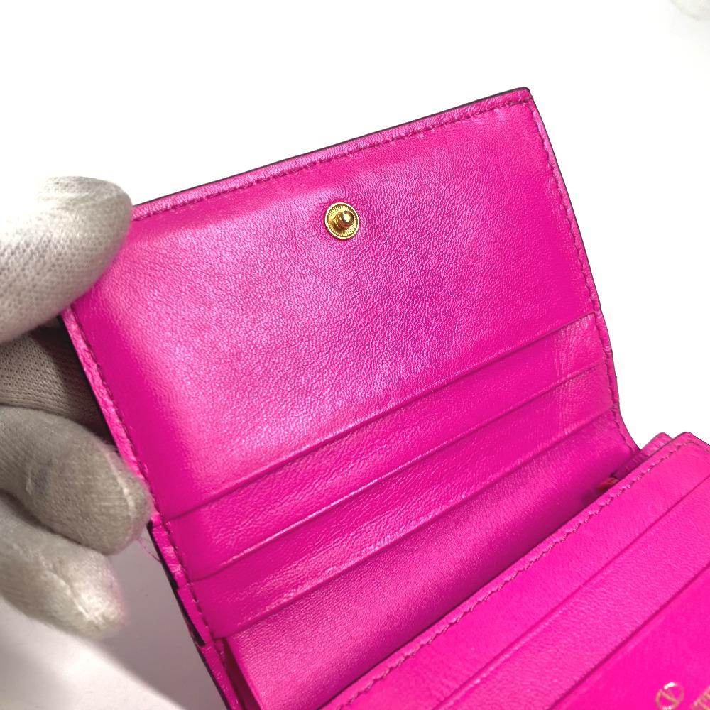 Valentino Studs Logo Compact Wallet Folded Wallet Leather Pink