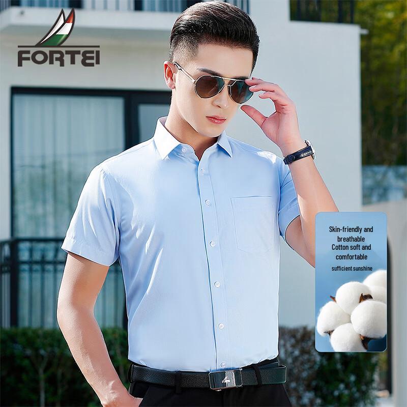 Men s Summer Twill Cotton Blend Short-Sleeve Shirt 45