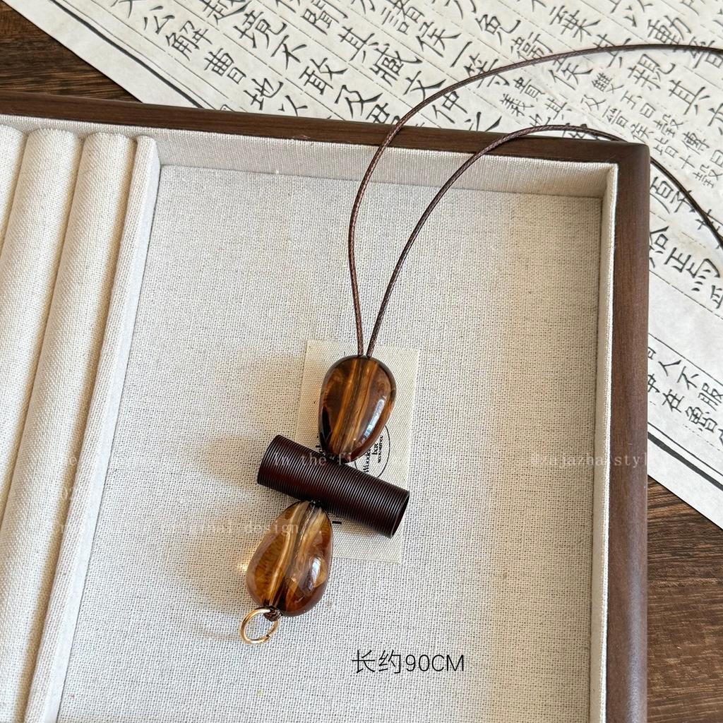 Vintage Long Irregular Circular Pendant Necklace For Women Ethnic Adjustable Sweater Chain
