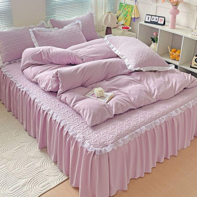 Quilted Anti-slip Korean Lace Bed Skirt - Princess Style Mattress Protector