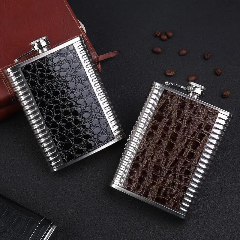 8oz Stainless Steel Hip Flask Outdoors Portable Pocket Flask Wine Mug Whiskey Bottle PU Leather Alcohol Bottle For Men Gifts New