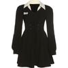 Korean Oversize 4Xl Black Dress Women Elegant LaAe Up Preppy Style Dress Casual Retro Turn Down Collar A Line Mini Dress