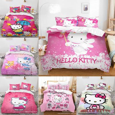 Juegos de Cama Sanrio Hello Kitty Colcha Edredón Cubrecama Funda Nórdica Funda de Almohada Juegos de 2-3 Piezas Decoración de Dormitorio Suministros para el Hogar