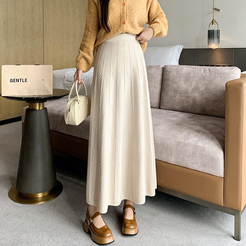 

Юбка из утолщенного модала, женская зимняя юбка корейского образца с высокой талией, юбка А-силуэта, шерстяная длинная юбка One Size абрикосовый