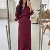 Elegant Women 2-Piece Linen Set Modest Oversized Button-Down Shirt + High Waist Maxi Skirt Casual Chic Co-ord Outfit for Spring