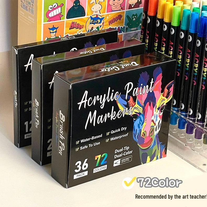 Dual-Ended Two-Color Acrylic Markers Set - 72 Colors for Kids' Painting & Doodling