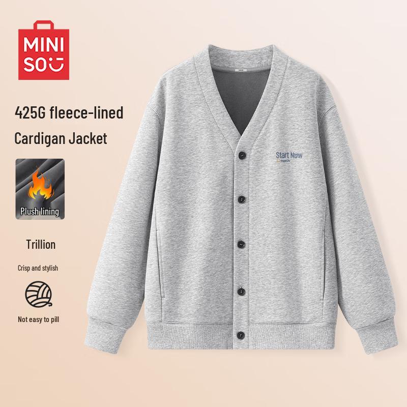 MINISO Men s Winter Fleece-Lined Cardigan Hoodie Jacket 3XL