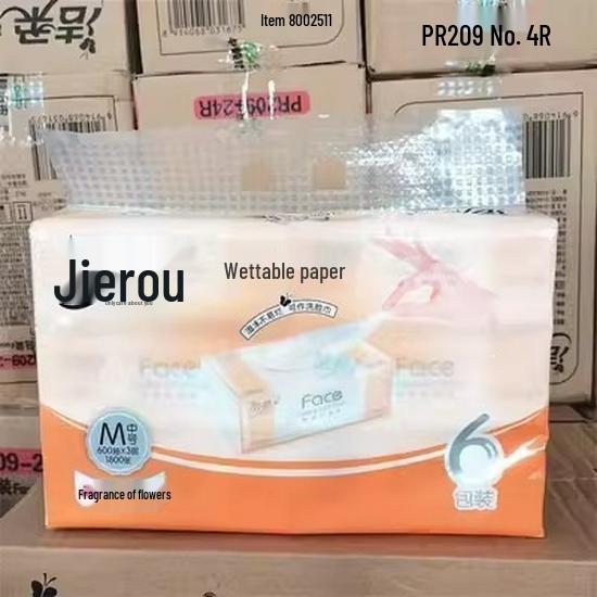 Jie Rou Unscented 3-Ply Face Tissue, 6 Packs x 100 Sheets, Wet-Wipeable, Household Use