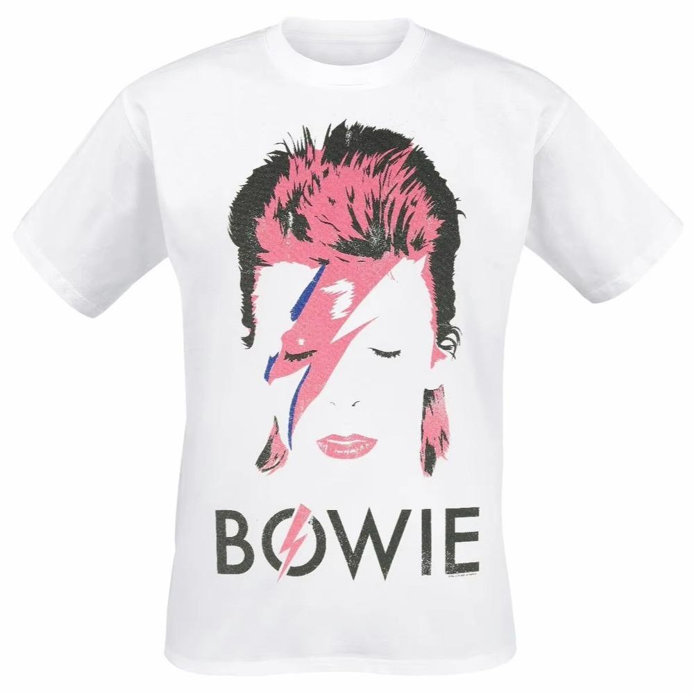 Retro Koszulka z Davidem Bowiem Aladdin Sane Piorun Klasyczny Nadruk Graficzny Kreatywna Inspiracja Prezentująca Fanów Sztuki Rockowej