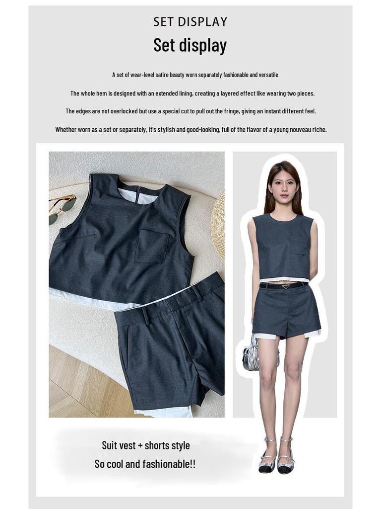 Stylish Raw Edge Patch Pocket Sleeveless Two-Piece Vest