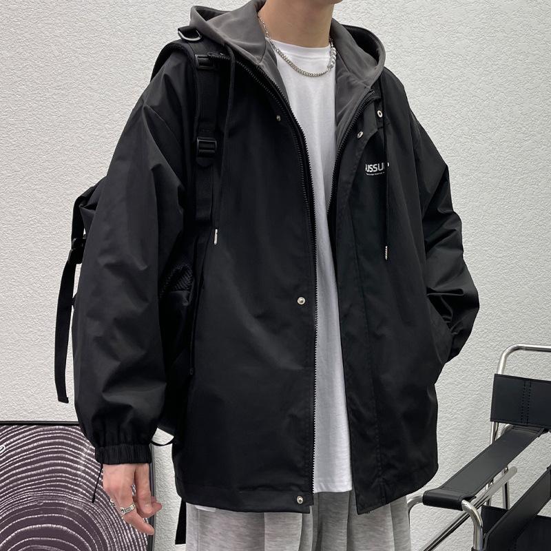 Fake Two-piece Jacket Men's Spring and Autumn Handsome Versatile Hooded Jacket Autumn Jacket Teenager Top