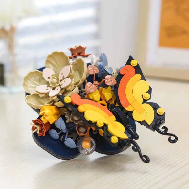 Lego-Compatible Sunflower & Rose Photo Frame: Educational Ornament Gift for Girls