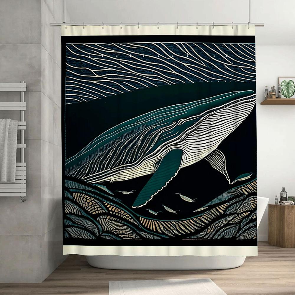 Luxury Whale Bath Mat Shower Curtain Set Decorative Waterproof Modern Printing Home Decoration Bathroom Accessories