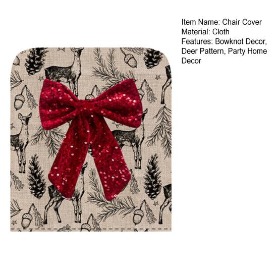 Yousheng Christmas Chair Cover with Bowknot Decorative Winter Chair Back Cover Deer Print Festive Holiday Home Decor