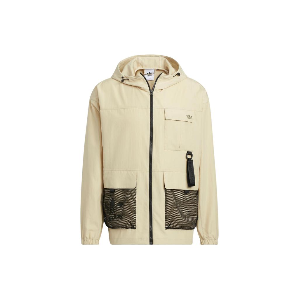 Adidas Originals Trefoil Logo Print Multi-Pocket Hooded Zip Jacket Men Jackets Yellow HS1910