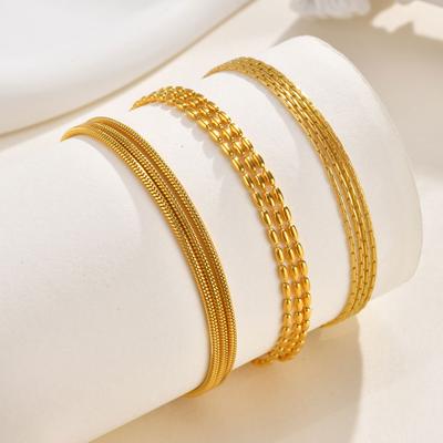 Dainty Gold Plated Bracelets for Women, Waterproof Triple Link Stainless Steel Beads Snake Chain Writs Bracelet Adjustable