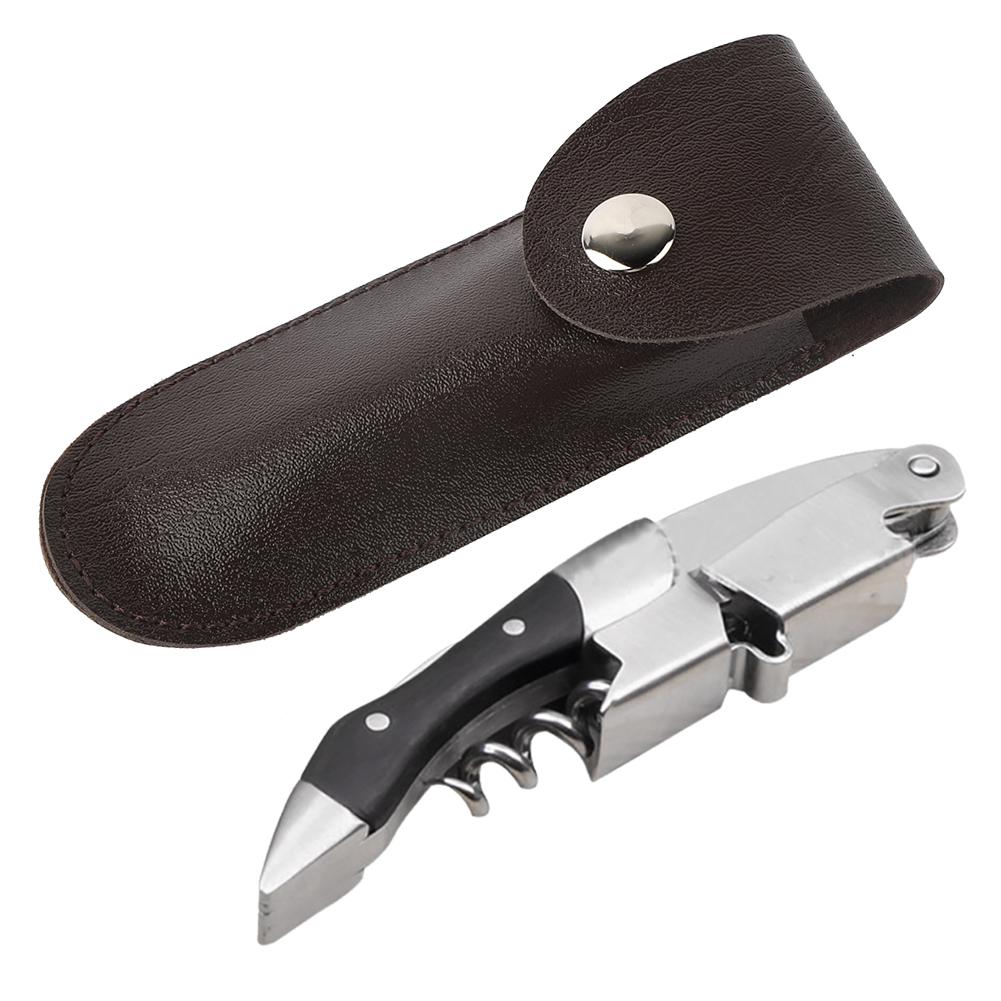 New Bottle Opener Leather Case Small Leather Bag Leather Wine Knife Set Wine Tool PU Bag(Black)