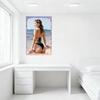 Sexy Woman Wavy Light Brown Hair Black White Striped Bikini Beach Vintage Tin Sign Metal Poster Wall Decor for Bar Pub Home Cafe
