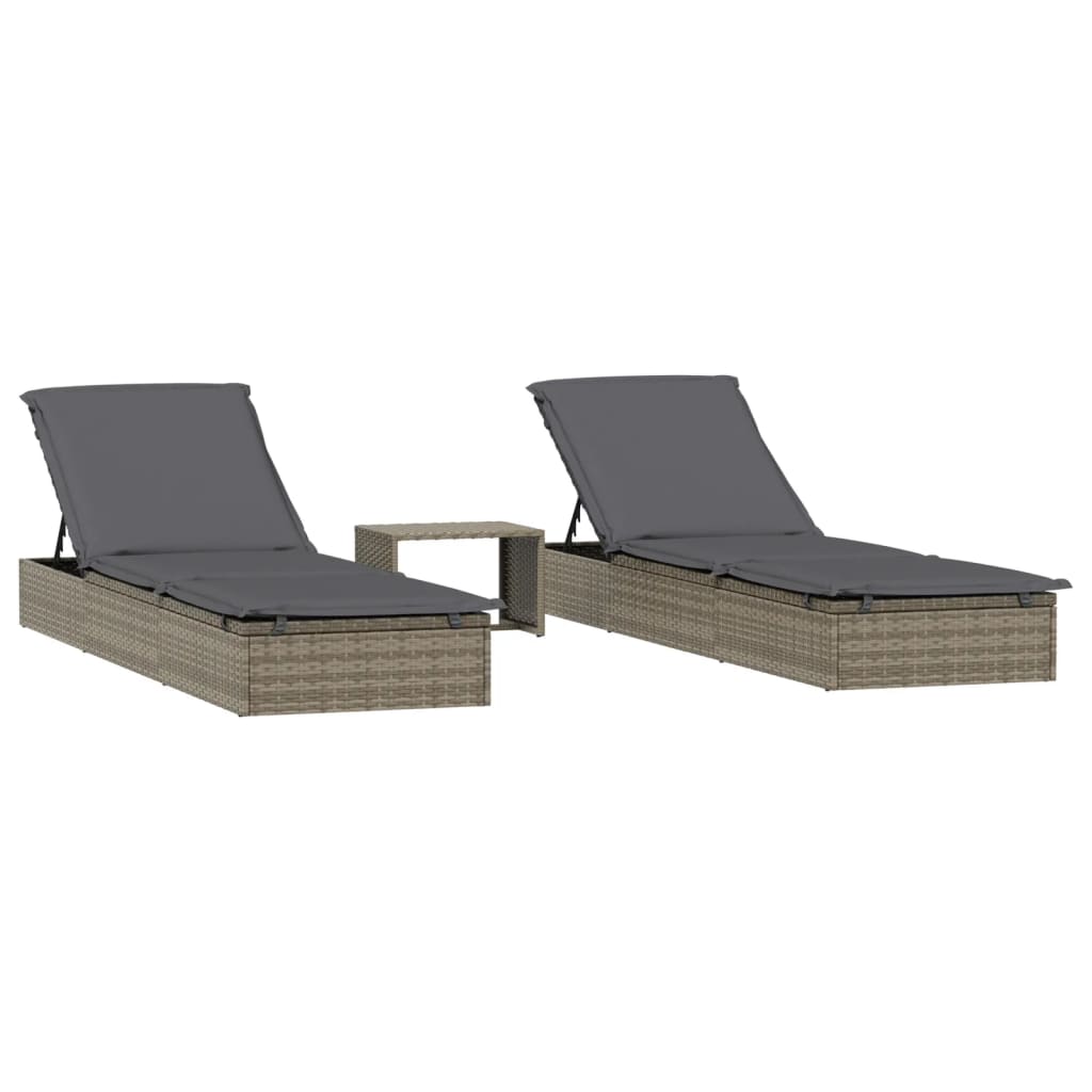2 Piece Sun Lounger Set with Table Gray Poly Rattan
