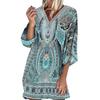 V-Ausschnitt 3/4 Ärmel Shift Design Urlaubs Kleid Ethnischer Stil Bohemia Retro Print Damen Kleid Damen Kleidung