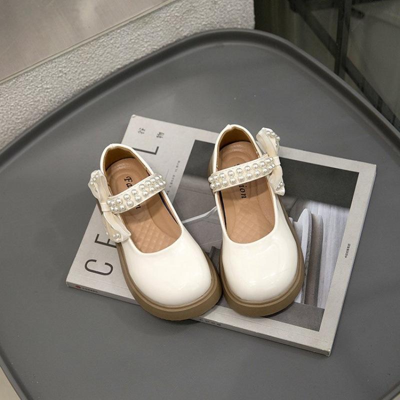 Kids Girls Soft Sole Princess Pearl Leather Mary Jane Casual Flat Shoes 27 белый