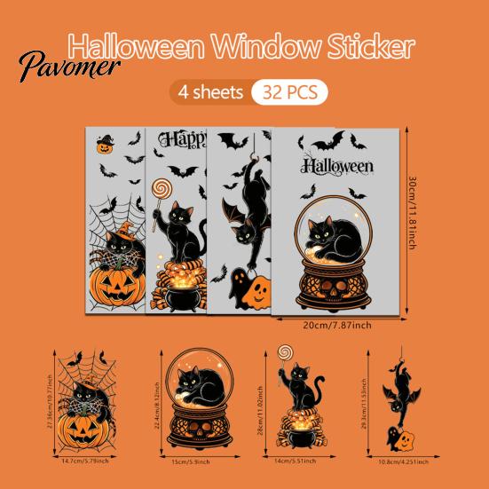 Halloween Window Clings 4Pcs Cartoon Clings, Pumpkin Ghost Scarecrow Stickers, Waterproof Murals Removable Decals for Home Storefront Doors