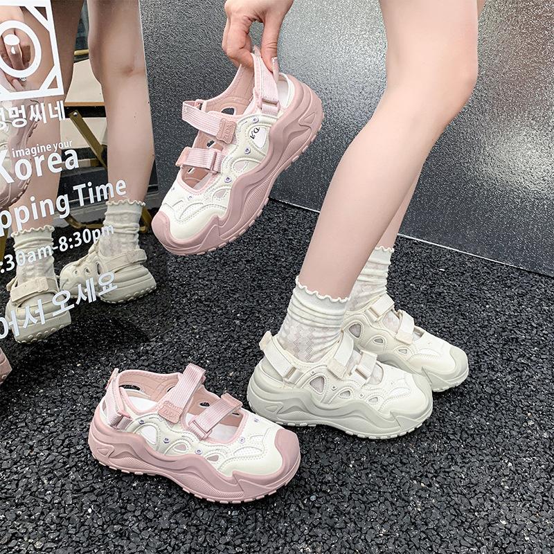 Hollow and breathable Mary Jane shoes women's 2025 new summer outer sandals thick-soled heightening casual sports shoes