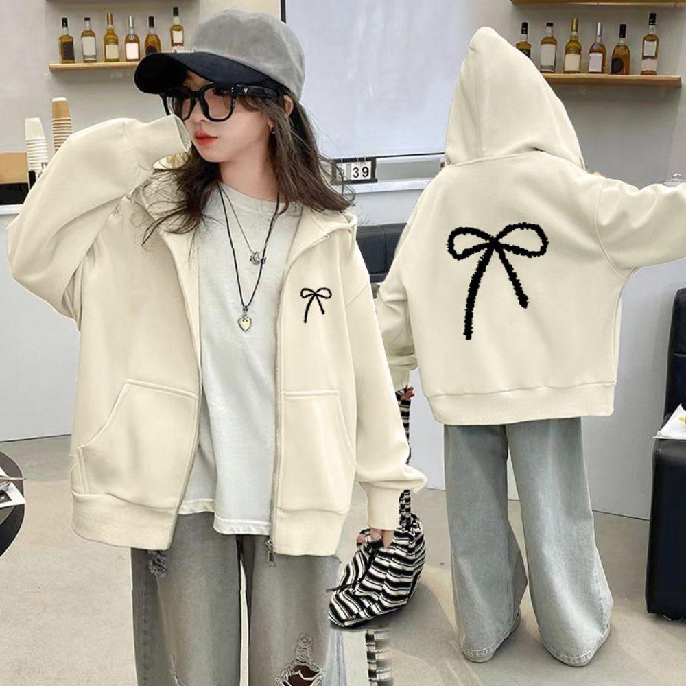 Sweet Bow Teens Autumn Hoodie Loose Y2k Coat Girls Fashion Girl Bowknot Hoodie  Autumn Winter