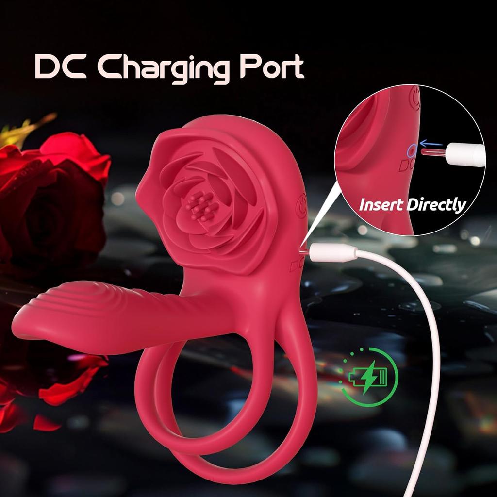Penis Ring Vibrator Extender Remote Control Cock Ring Penis Sleeve with Rose Clitoral Stimulator Male Couple Sex Toys for Men