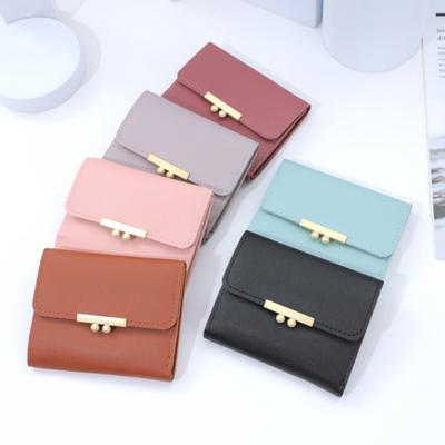Women Wallet Luxury Faux Leather Solid Color Tri-fold Multi-slots Card Holder Short Slim Coin Purse Money Case Bag Girls Gift