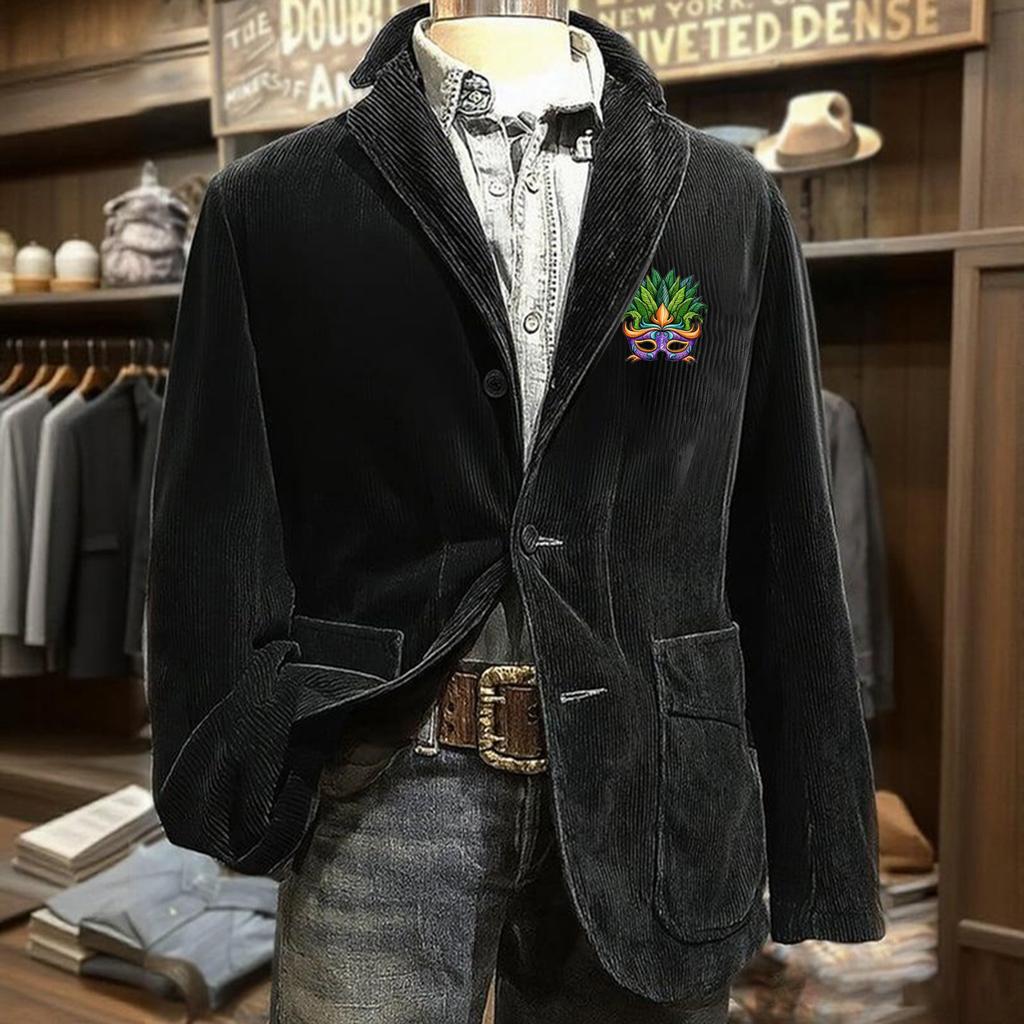 Men's Printed Corduroy Pocket Suit Jacket Cardigan Men's Casual Suit