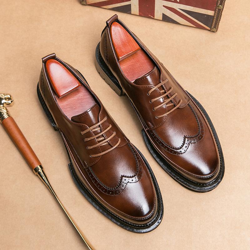 Men's Korean Style Formal Leather Brogue Shoes for Weddings and Business