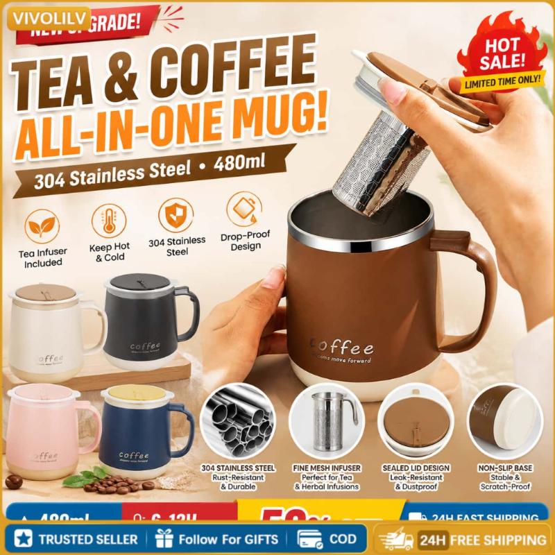 480ml 304 Stainless Steel Insulated Mug With Lid Tea Infuser Drop-Proof Suitable for All Daily Drinking Scenarios