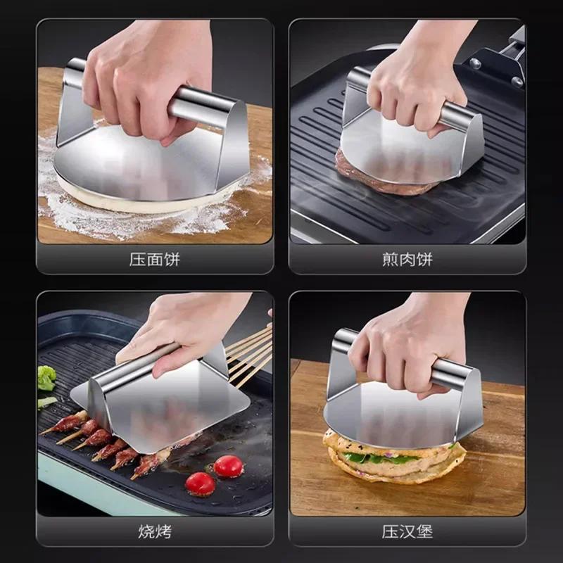 1pcs Stainless Steel Hamburger Meat Press Circular Square Burger Meat Press Kitchen Tool Meat Press Plate Kitchen Accessories