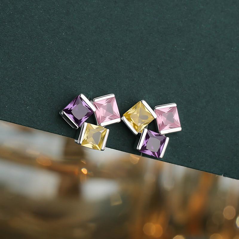 Exquisite Tricolor Cube Stud Earrings: Stylish & Unique European and American Design for Women