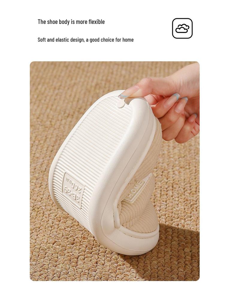 Thick-Soled Cotton Slippers: Women’s & Men’s Plush Non-Slip Closed-Toe Indoor Footwear for Autumn & Winter