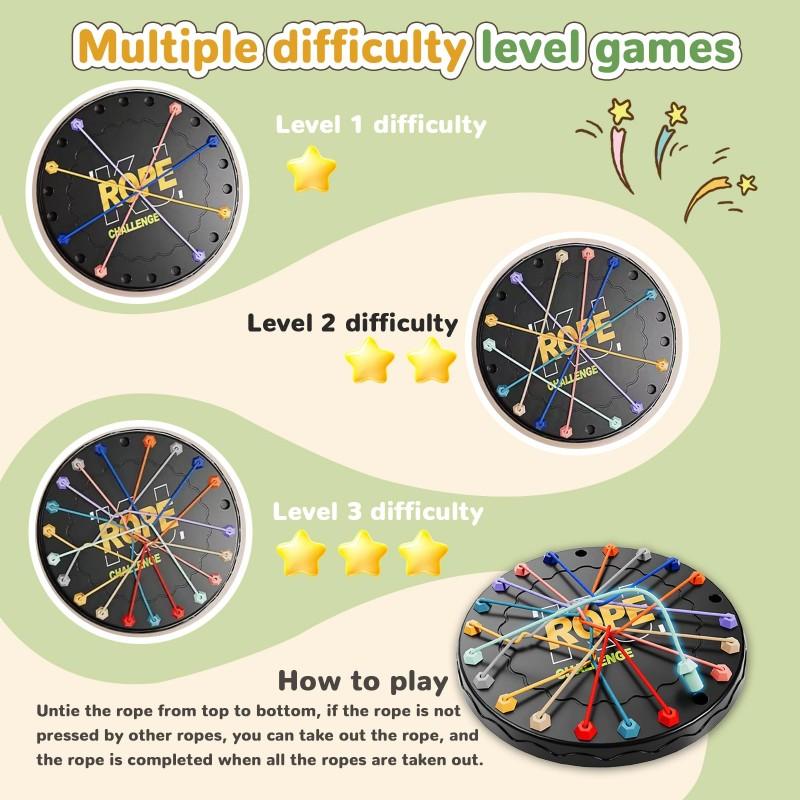 1 Set Kids Rope Untangling Game Twisted Rope Knots Challenge Board Game Logic Thinking Interactive Educational Elastic Rope Unhitching Toy