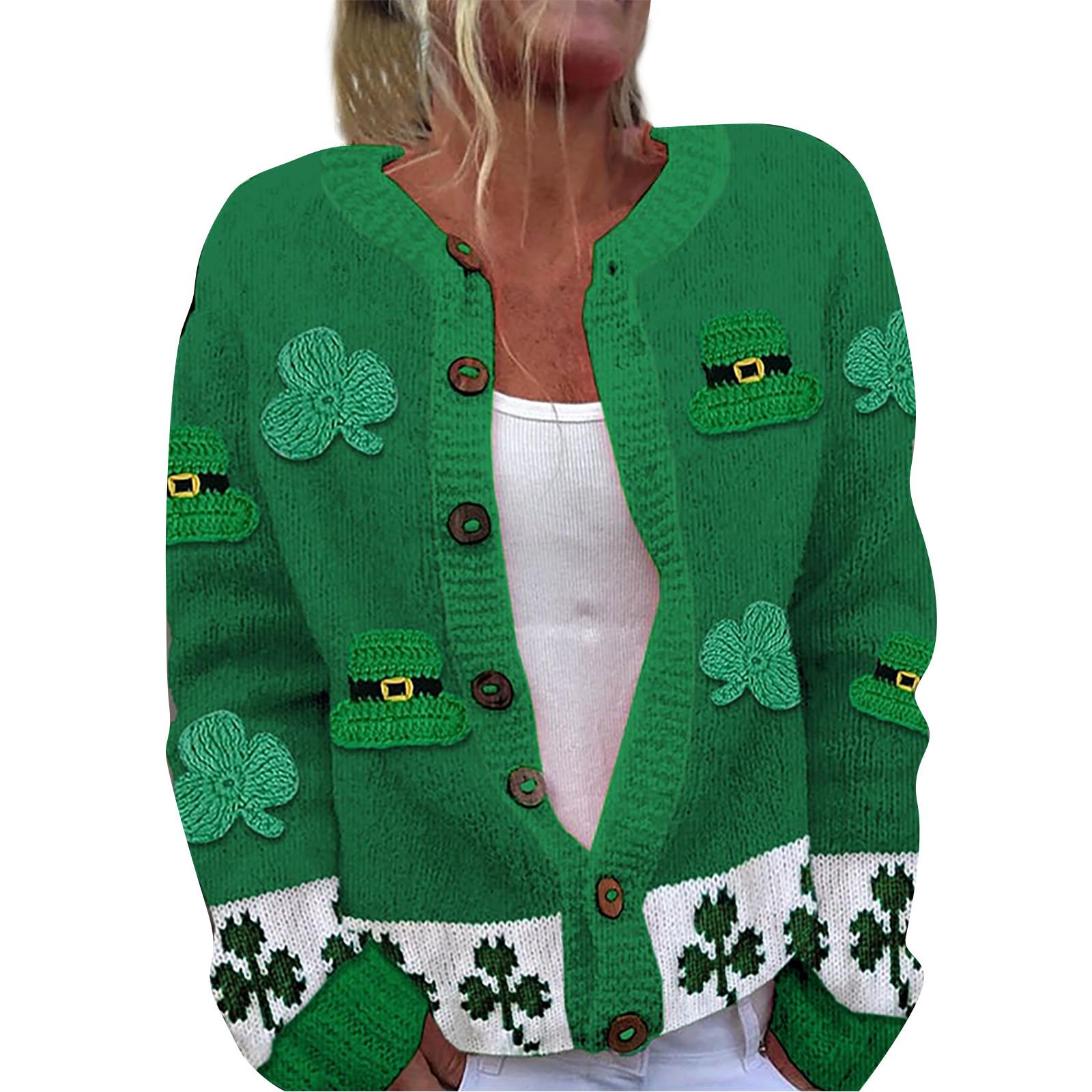 

Женская мода ул.. Вязаный кардиган с длинными рукавами и принтом Патрика на пуговицах XXL армия зеленый