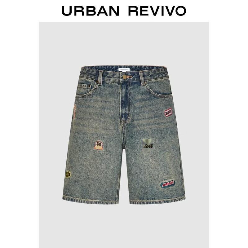 UR Men s 2026 Summer Distressed Embroidered Denim Shorts 32
