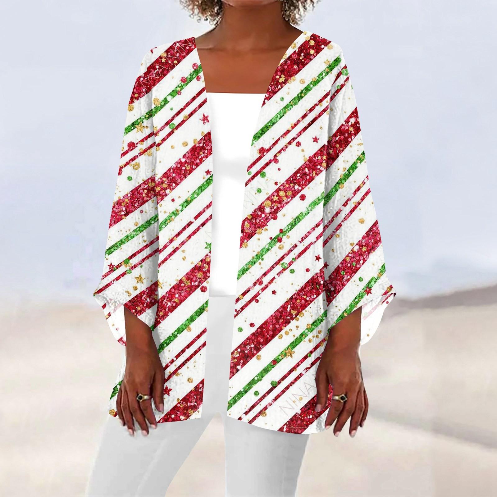 

Женская повседневная мода с рождественским принтом легкая куртка средней длины кардиган XL