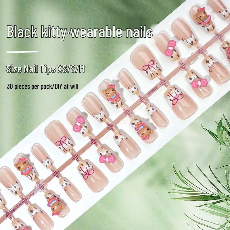 

Xiaohongshu Leopard Print Kitty Press-On Nails - Y2K Spicy Style, 30 Pieces