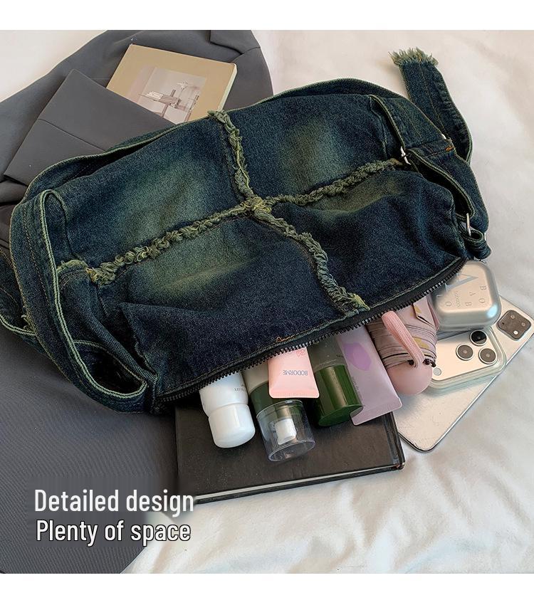 Retro Distressed Denim Crossbody Bag - New 2026 Large Capacity, Simple Casual Shoulder Bag for Women