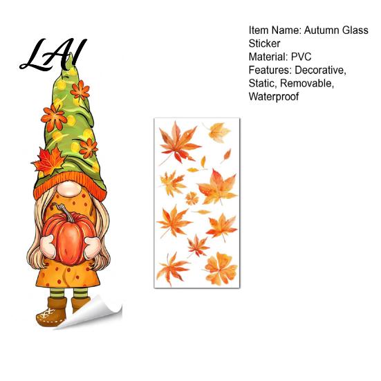 Cute Ghost Pumpkin Decals Autumn Ghost/Gnome Static Glass Sticker PVC Waterproof Maple Leaves Window Removable Party Supplies Decal Cling