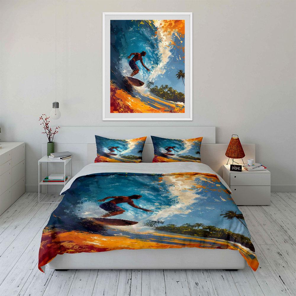 Surfer, ocean, wave, palm trees. Bedding sets Duvet cover sets Duvet covers Pillowcases(1 * Duvet Cover 2 * Pillowcases without duvet insert)